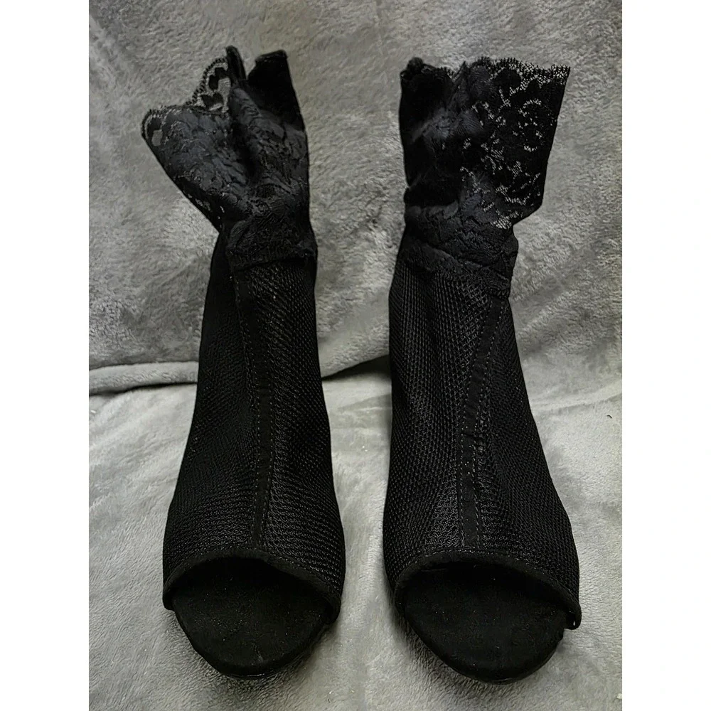 Black Lace Bootie Anne Michelle Womens Size 11 Mesh Peep Toe Whimsigoth Romantic
